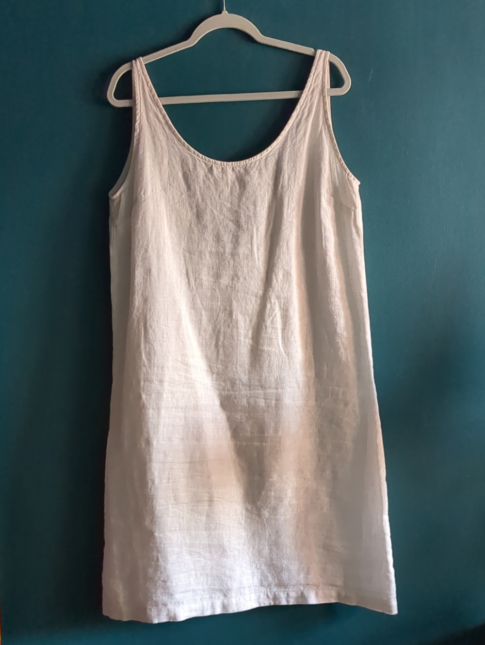 100% Linen Linenfox White Low Back Midi Slip Dress